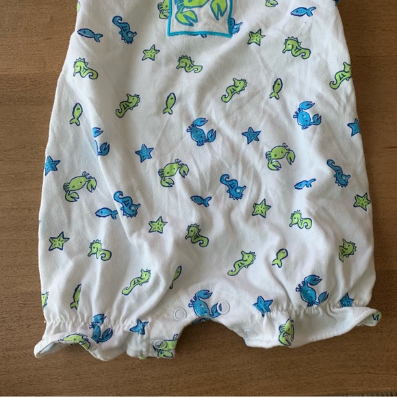 VINTAGE Baby Girl Romper Outfit 3-6 Mos Tropical Beach Ocean Crab Starfish 90s - Picture 4 of 7